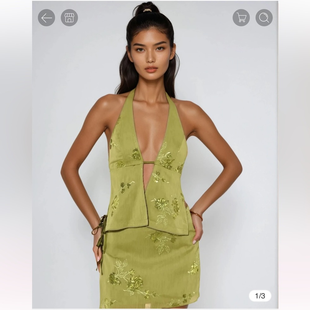 Shein Bae Green Halter Mini Sequin Ibiza vacation matching set Medium